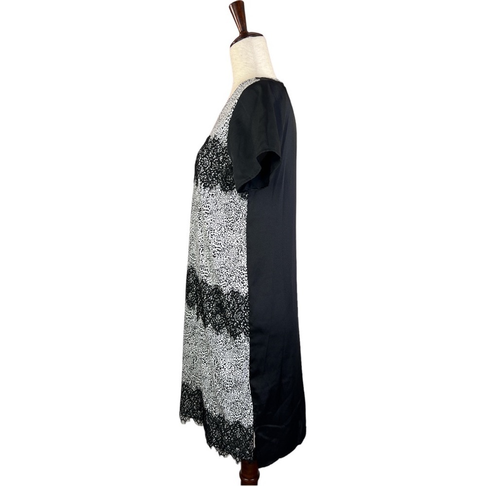 DKNY WOMAN’S IVY LACE FRINGED PULL OVER STYLE  BLACK SHORT SLEEVE DRESS SZ XS - Picture 7 of 12